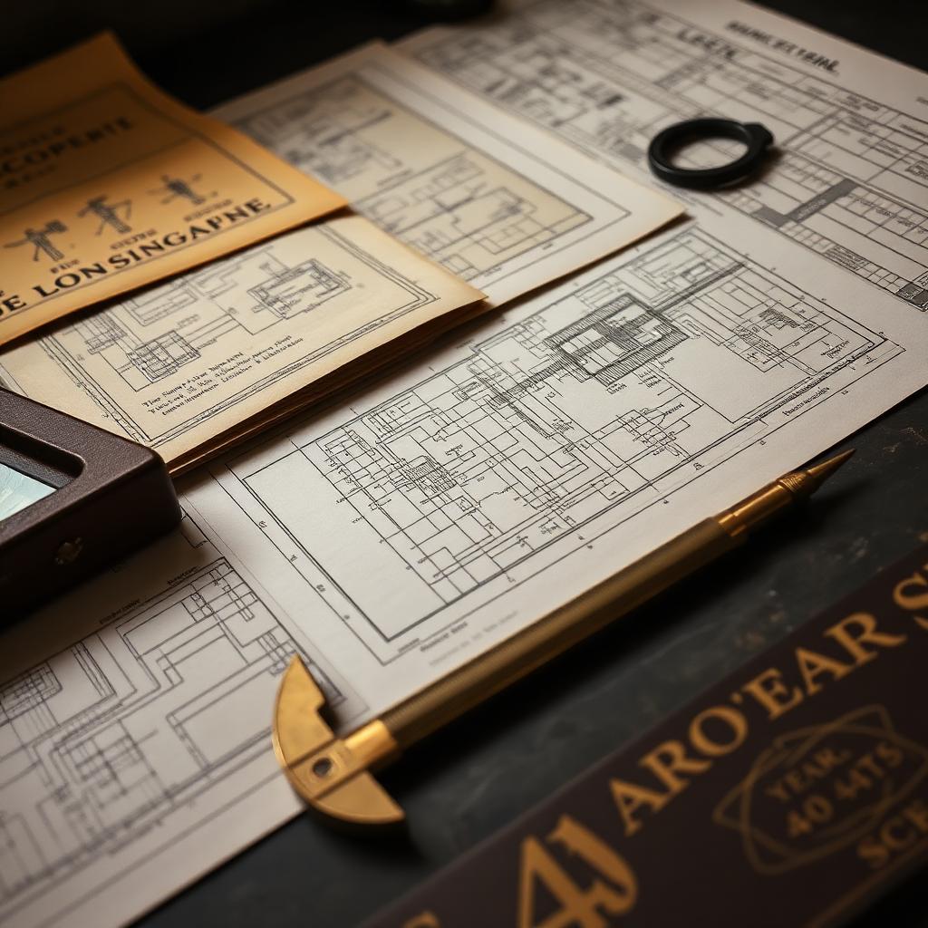 Engineering drawings and instruments marking 40 years of the scheme